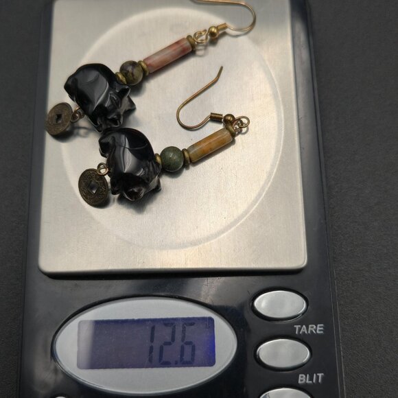 Copper Various Stones Year Of The Pig Dangle Earrings A6092 - Picture 5 of 5